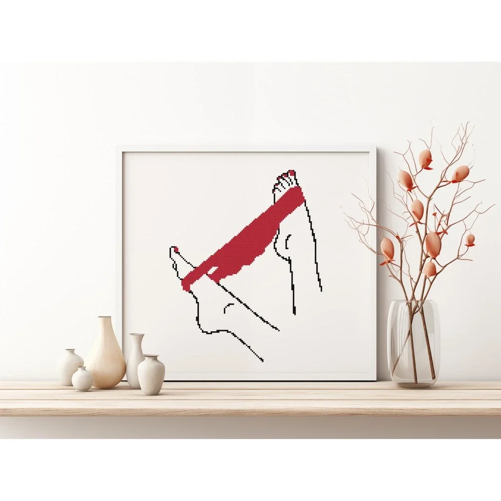 Subversive Women Red Panties Sexy Lingerie Legs Counted Cross Stitch Pattern Kit - Picture 2 of 7